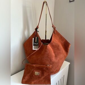 NWT VIOLA CASTELLANI Brick Milano Lotus Suede Tote Hobo Bag Made in Italy